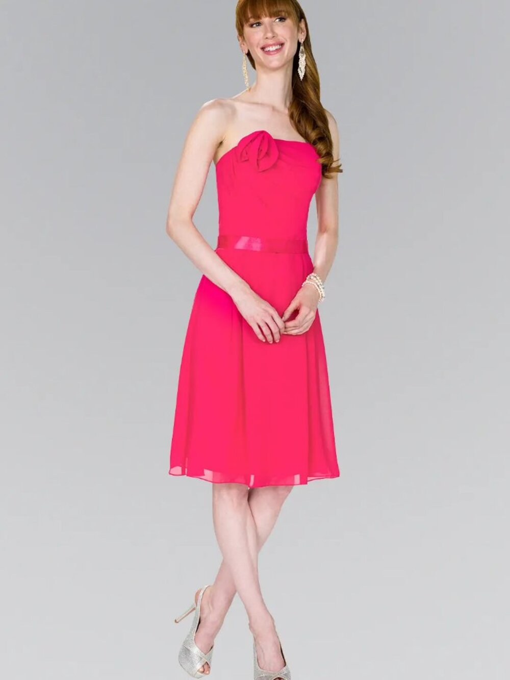 NEW FUCHSIA Satin & Chiffon Strapless Cocktail Dress Formal GS1080
